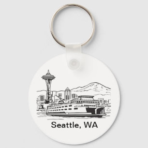 Llavero Seattle Ferry Washington State Line Art