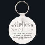 Llavero Seattle Stylized Skyline | Custom Slogan<br><div class="desc">A unique key chain representing the beautiful city of Seattle.  
This keychain features a stylized illustration of the city's unique skyline with its name underneath.
Underneath the city name is a spot for your unique slogan or statement about your favorite city.</div>