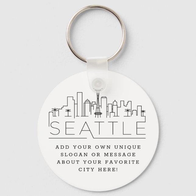 Llavero Seattle Stylized Skyline | Custom Slogan (Anverso)