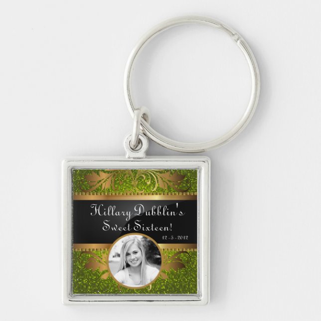 Llavero Secuencia de Purpurinas Lime Green Disco Glitz Key (Frente)