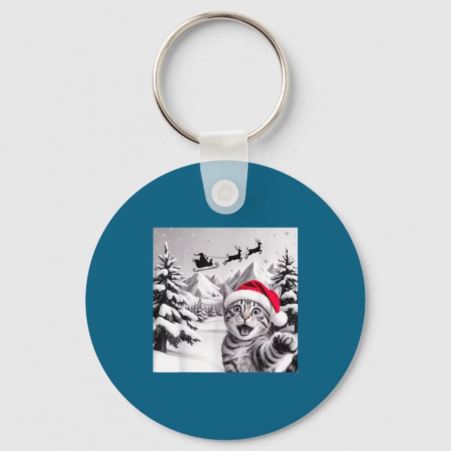 Llavero Selfie de gato con Santa (Anverso)