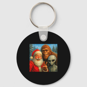 Llavero Selfie divertida de gato con Santa Claus y Bigfoot