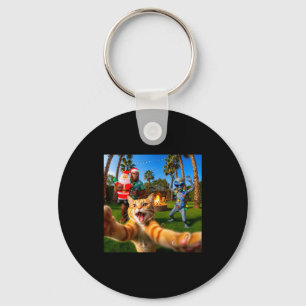 Llavero Selfie divertida de gato de Navidad con Bigfoot y 