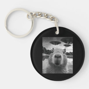 Llavero Selfie divertido de capibara gráfica con ovnis rar