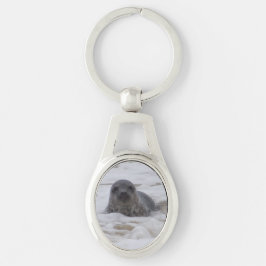 Llavero Sello - Imagen de foto animal Oval Keychain Metali