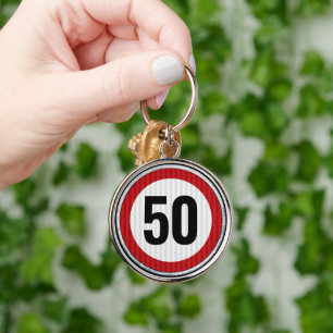 Llavero Señal de límite de velocidad para cumpleaños 50 -