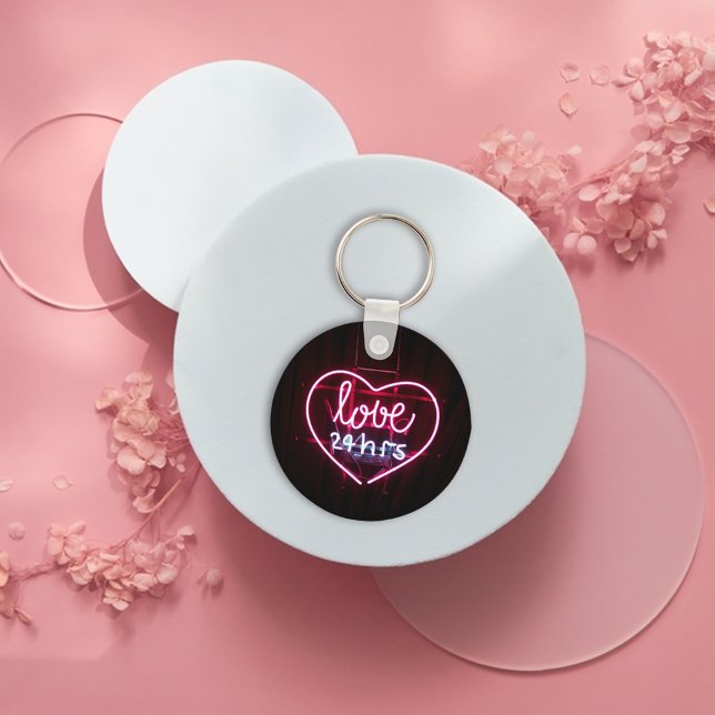 Llavero señal de luz de neón de amor rosa Keychain (pink love neon light sign Keychains)