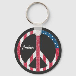 Llavero Señal de Paz de la Bandera Americana Vintage Rojo