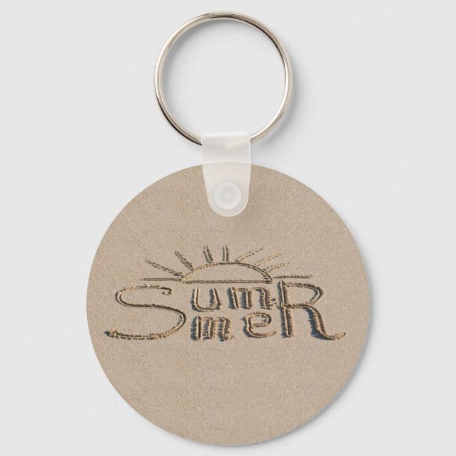 Llavero Señal de verano tallada en la arena de la playa (Anverso)