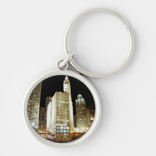 Llavero Señal famosa de Chicago en la noche (Frente)