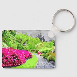 Llavero Sendero de jardín sereno con flores rosadas vibran