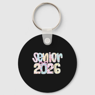 Llavero Senior 2026 letras de patchwork floral pastel con