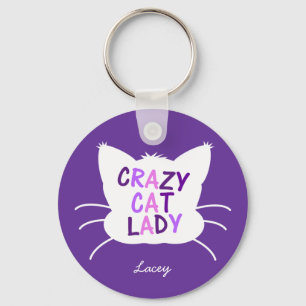 Llavero Señora loca personalizada del gato - púrpura