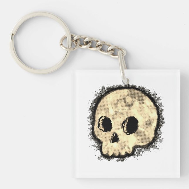 Llavero Sepia Doted Halftone Skull Watercolor (Frente)