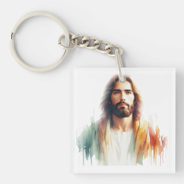 Llavero Serene Watercolor Jesus Christ Portrait – Spiritua (Frente)