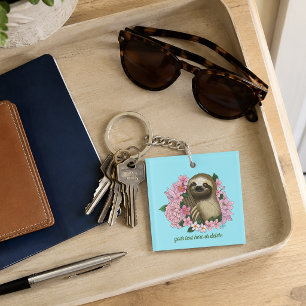 Llavero Sereno Sloth Floral Rosa y Alegre