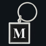 Llavero Serie negra clásica monogramada<br><div class="desc">cadena de claves metalizado cuadradas cuadradas clásicas serif monogramadas</div>