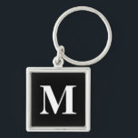 Llavero Serie negra clásica monogramada<br><div class="desc">cadena de claves metalizado cuadradas cuadradas clásicas serif monogramadas</div>