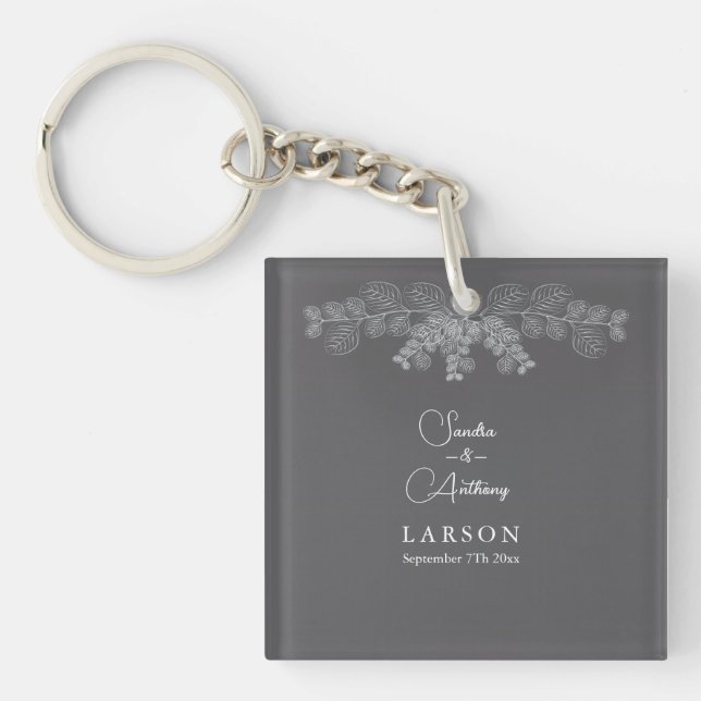 Llavero Servilletas de boda de arte de línea gris simple d (Frente)