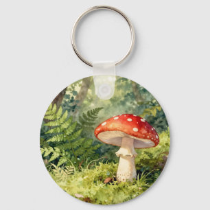 Llavero Seta Amanita Moscata Acuarela Escena del Bosque
