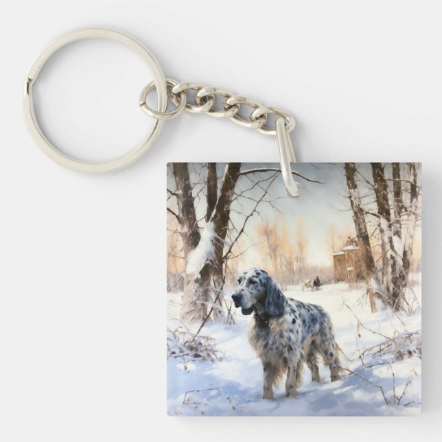 Llavero Setter Inglés Deja que nieve Navidad (Frente)