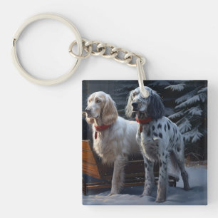 Llavero Setter Inglés Sleigh Nevado Decoración Navidad