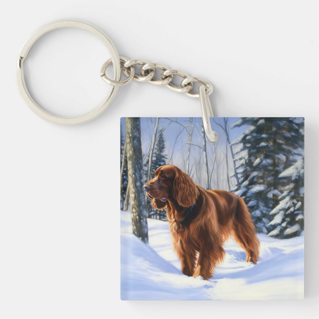 Llavero Setter Irlandés Deja que nieve Navidad (Frente)