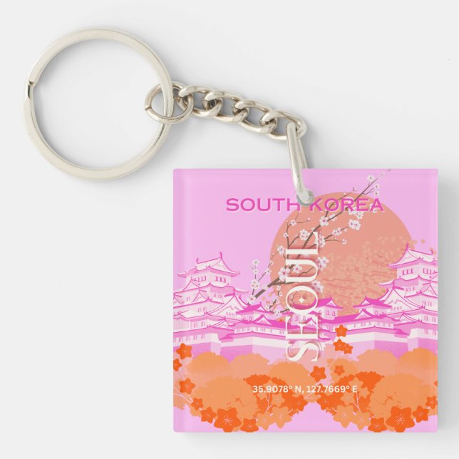 Llavero Seúl Corea del Sur Viaja arte, rosa (Frente)