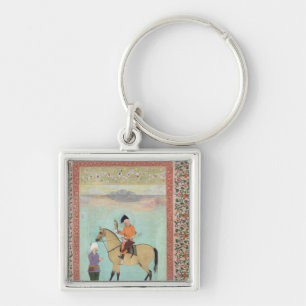 Llavero Shah Abbas en un caballo que sostiene un halcón