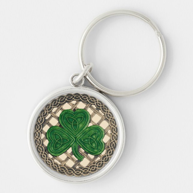 Llavero Shamrock and Celtic Knots Keychain Beige (Frente)
