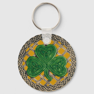 Llavero Shamrock and Celtic Knots Keychain Gold