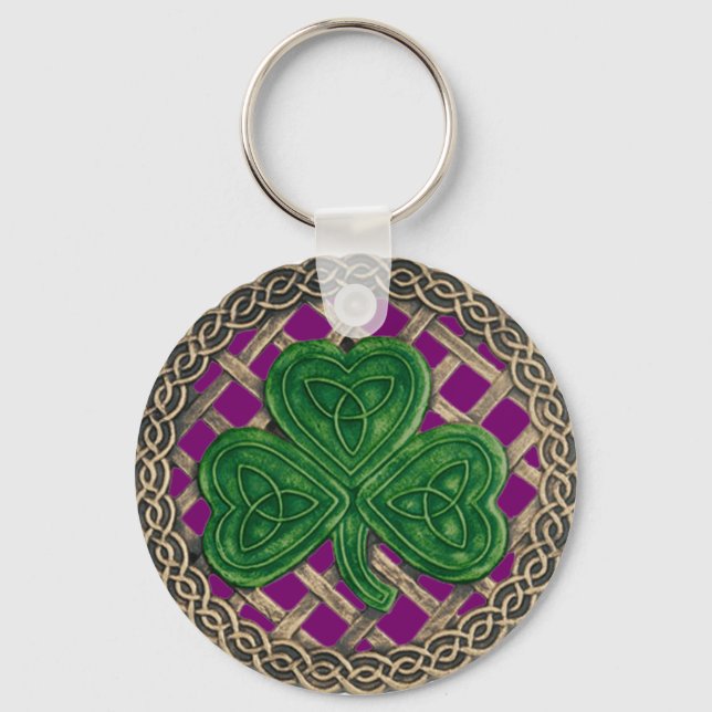 Llavero Shamrock and Celtic Knots Keychain Purple (Anverso)