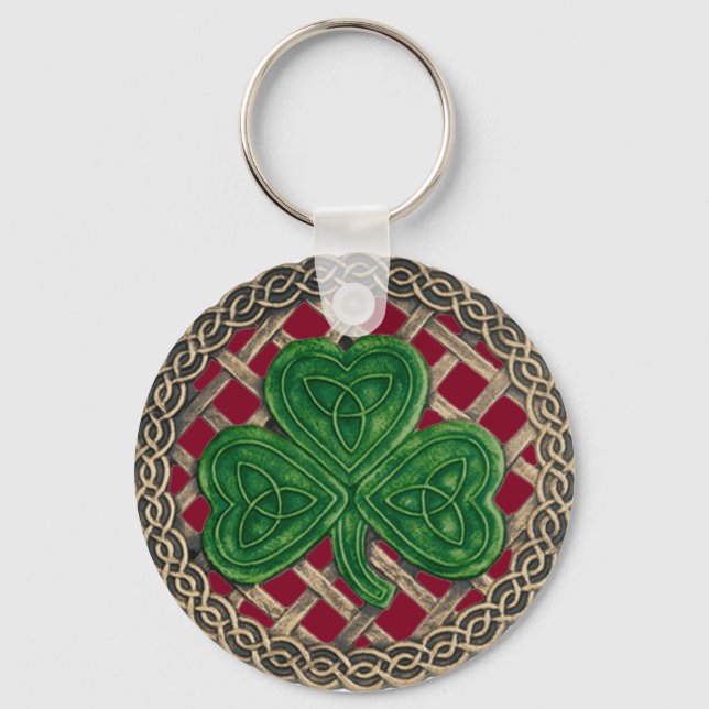 Llavero Shamrock and Celtic Knots Keychain Red (Anverso)