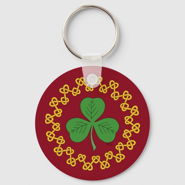 Llavero Shamrock and Knotwork on Red (Anverso)