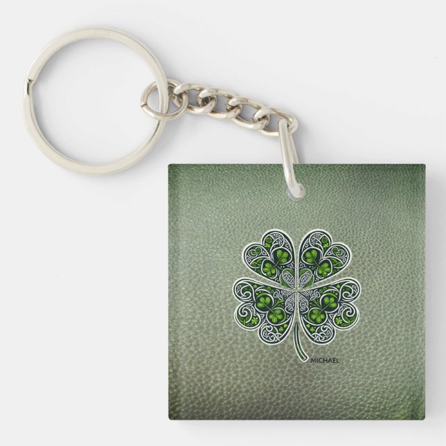 Llavero Shamrock Colover  St.Patrick`s Day Green Leather  (Frente)
