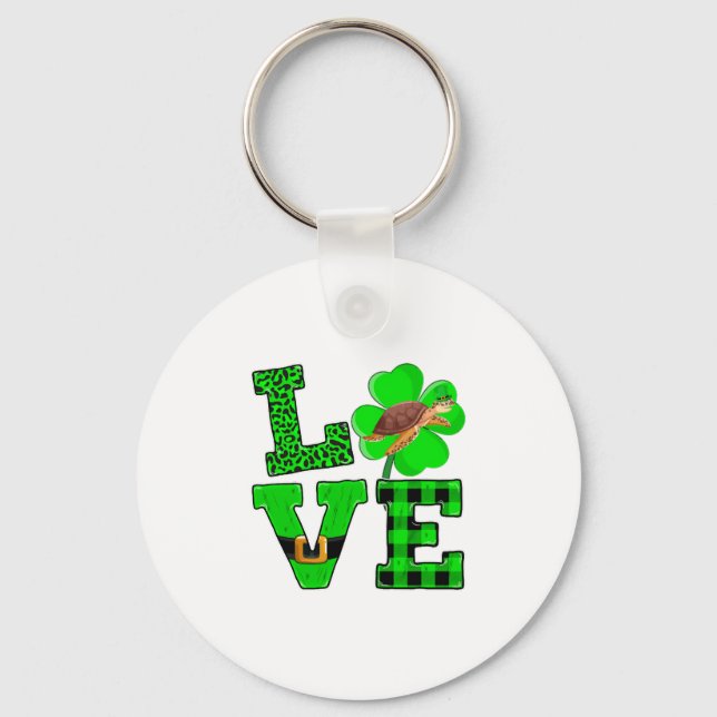 Llavero Shamrock Green Plaid Love Sea Turtle St Patrick'S (Anverso)