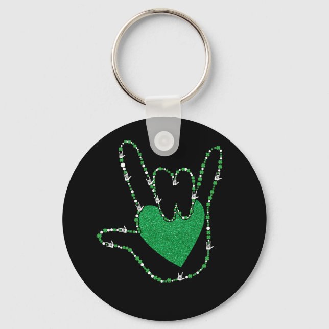 Llavero Shamrock I Love Hands Rótulo Language ASL (Anverso)