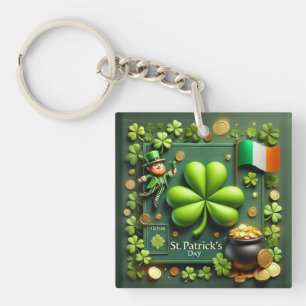 Llavero Shamrock y bandera irlandeses Día de San Patricio