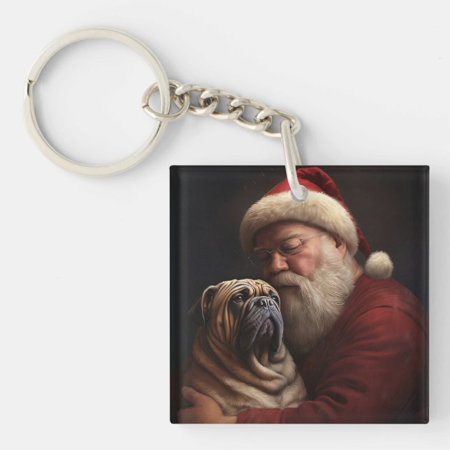 Llavero Shar Pei Con Navidades festivos de Santa Claus (Frente)