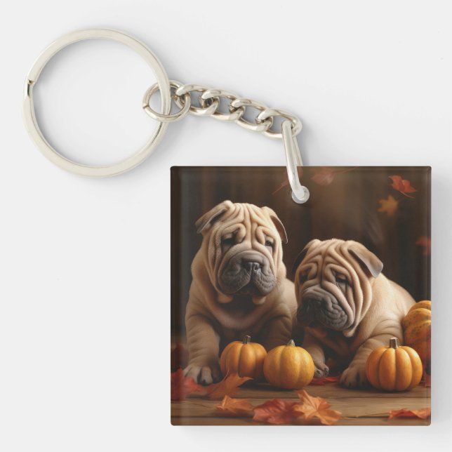 Llavero Shar Pei Puppy Calabaza deslumbrante de otoño (Frente)