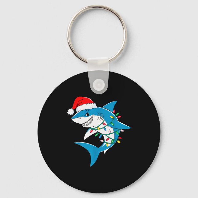Llavero Shark Christmas Lights Santa Hat Xmas Pajama Boys  (Anverso)