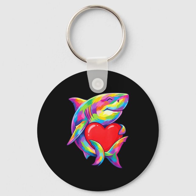 Llavero Shark Hugging Valentine Heart Color Critters Rainb (Anverso)