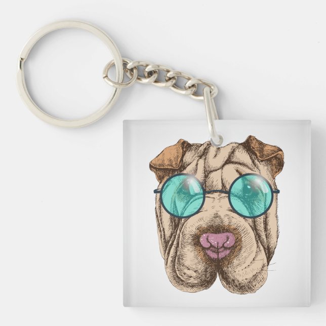 Llavero Sharpei Con Lentes De Sol (Frente)