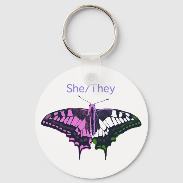 Llavero She/They Non-Binary Flag Swallowtail Butterfly (Anverso)