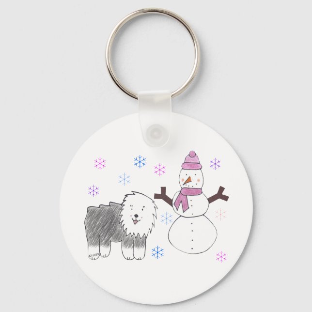 Llavero Sheepdog y snowman ingleses viejos (Anverso)