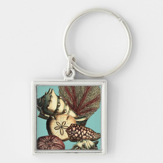 Llavero Shell turquesa y colección de corales rojos (Frente)