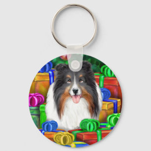 Llavero Sheltie Navidades Open Gifts Tri Color
