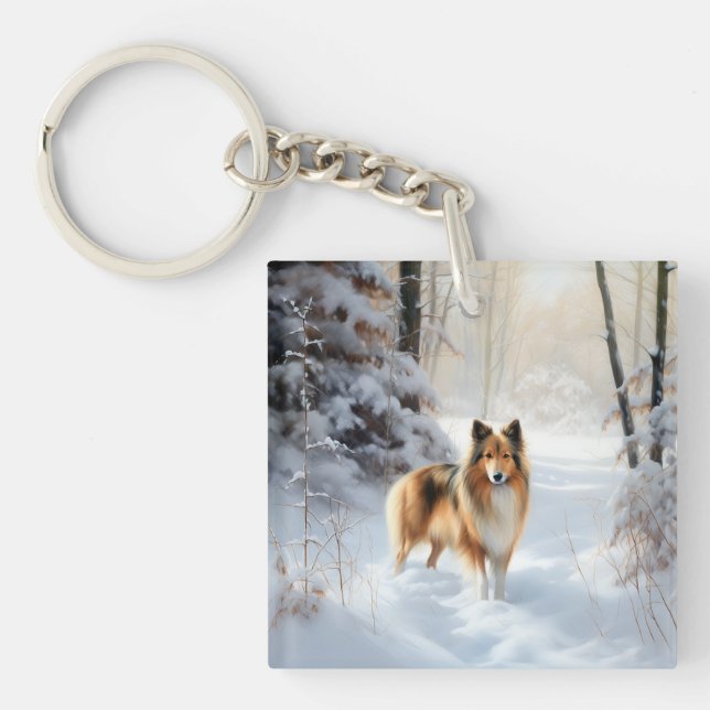 Llavero Shetland Sheepdog Deja Que Nieva Navidades (Frente)