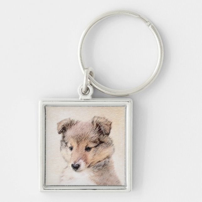 Llavero Shetland Sheepdog Puppy Pintura Original Perro Art (Frente)