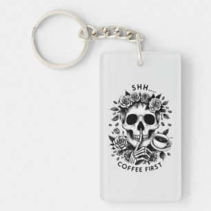 Llavero Shhh...Coffee First Skull Shushing Keychain